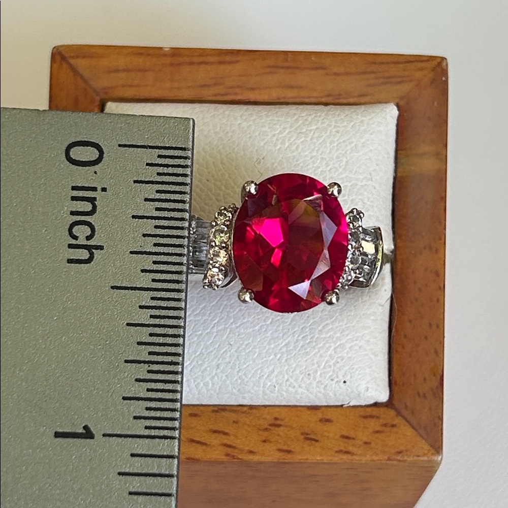Sterling Silver Ruby White Topaz Gemstone Ring - image 6